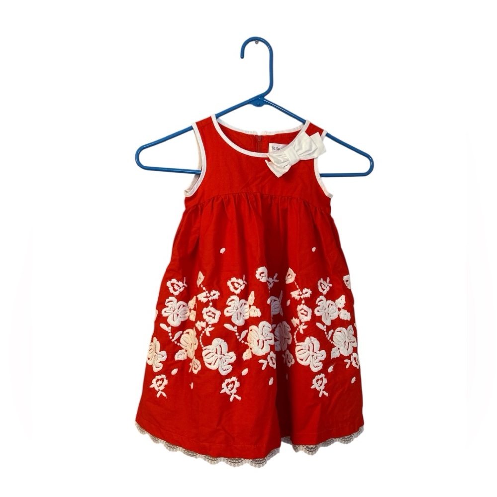 NWT Us Angels Little Girl Red Embroidered Bow Formal Dress Lined  Size 4